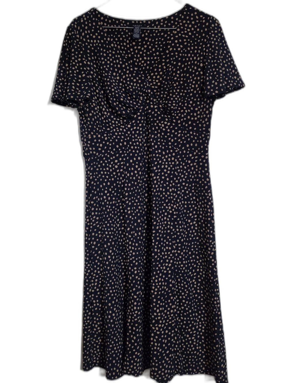 Chaps Black Midi Dress with Cream Dot Print